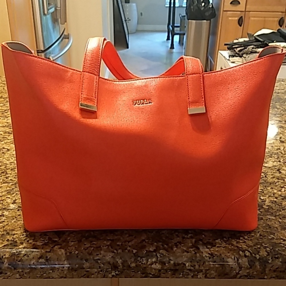 Furla Orange Leather Tote